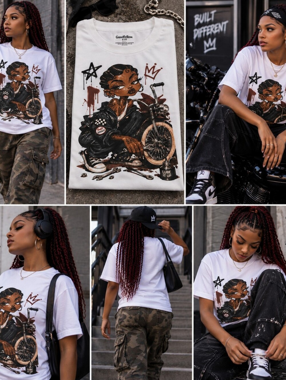"Custom NWOT" Goodfellow & Co White Tee with Brown Motorcycle Graphic